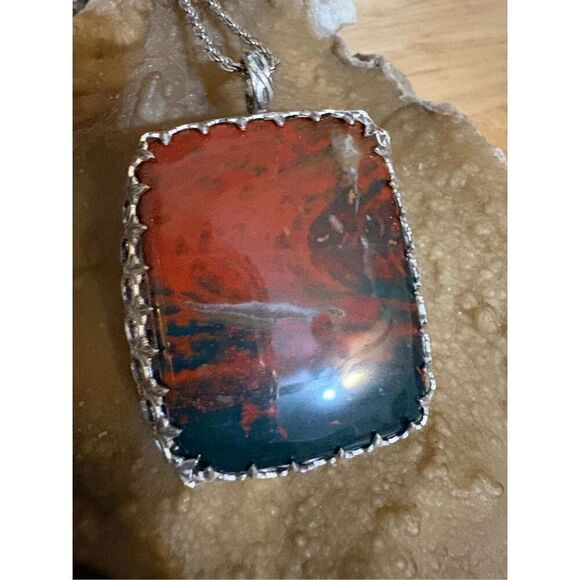 Necklace, Bloodstone and Sterling Silver Pendant, NEW, Handmade, Artisan, Unique - Picture 4 of 9